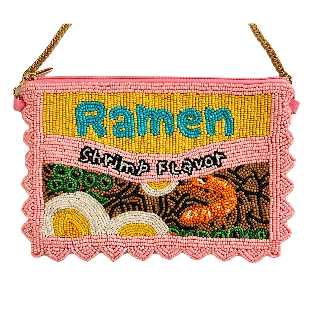 Lily Posh Ramen Crossbody Mini Clutch Phone Bag, Sm. Beaded Bag Shrimp - Picture 2 of 4